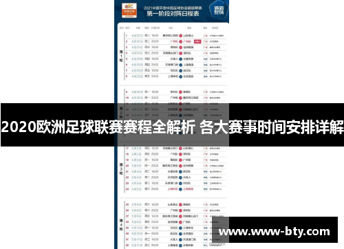 2020欧洲足球联赛赛程全解析 各大赛事时间安排详解