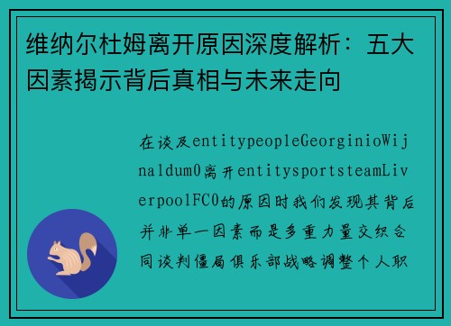维纳尔杜姆离开原因深度解析：五大因素揭示背后真相与未来走向